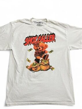 Brooklyn Vertical | Shot Caller Bear Graphic T-Shirt | White | M
